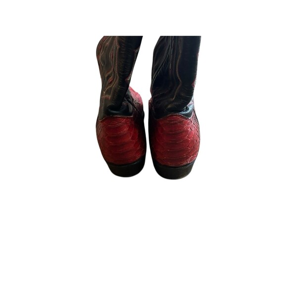 VTG J. Chisholm Western Cowboy Boots Red & Black Snakeskin Mens 9.5D USA 43535 - Picture 4 of 16
